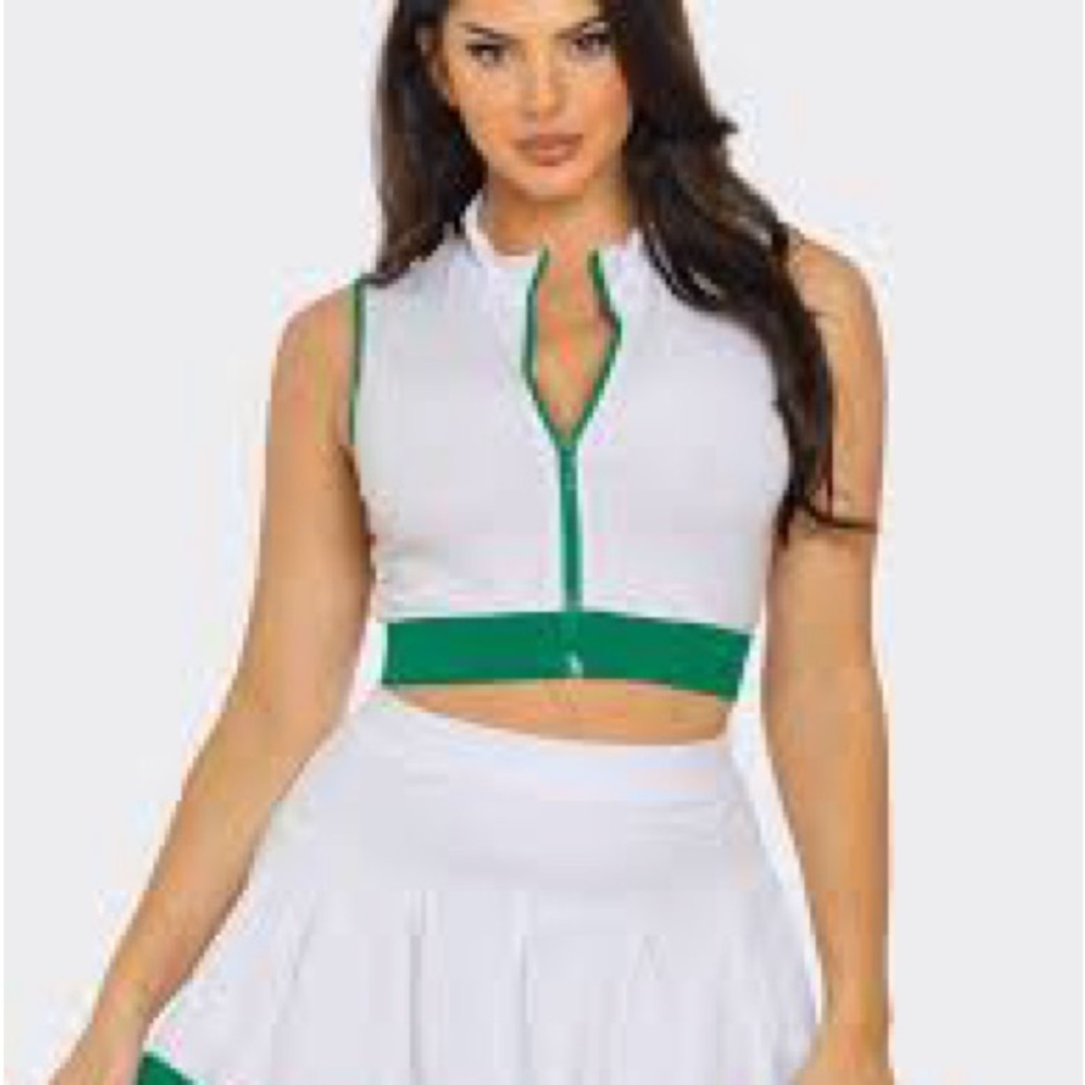 Julia By Love J NWT white/green zip front polo golf shirt size M